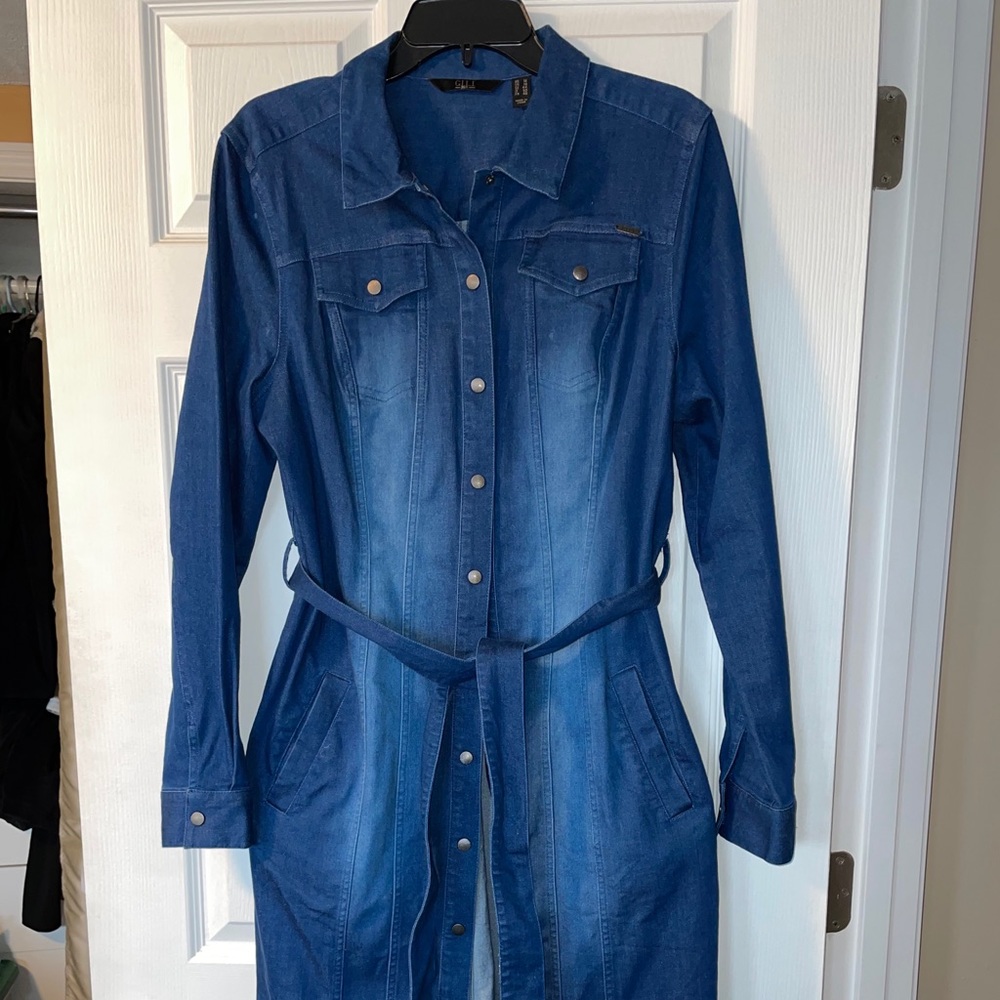 Denim long jean dress jacket